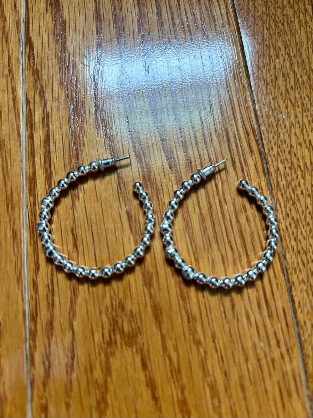 Textured Silver Beaded Hoop Earrings - Women's Jewelry